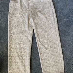 Liz Claiborne Beige Textured Cream Size L comfy pants with drawstring waist